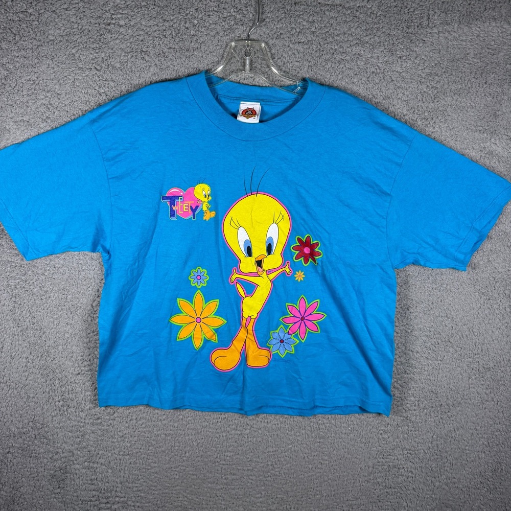 Vintage‎ 1997 Looney Tunes Tweety Bird Graphic T-Shirt Blue Jerry Leigh Large